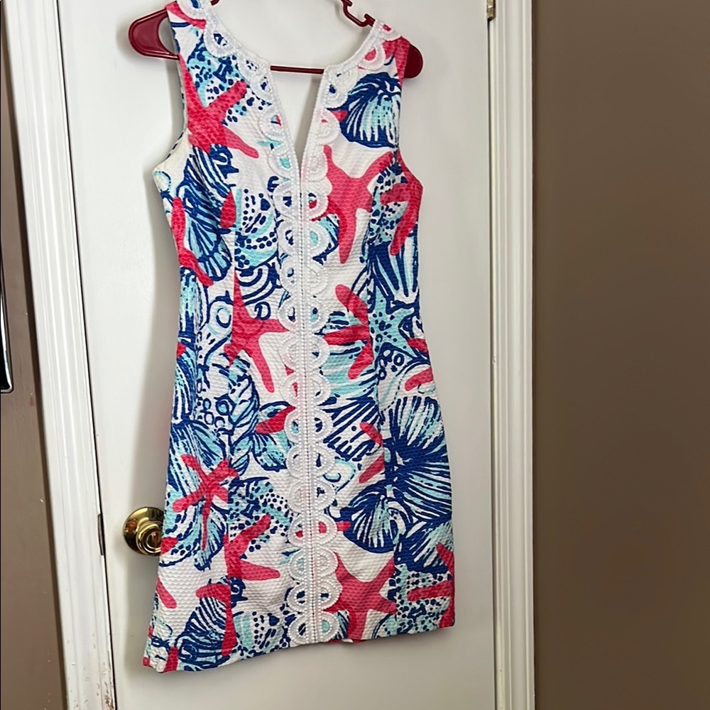 Lilly Pulitzer Red and Blue V-Neck Sheath Mini Dress